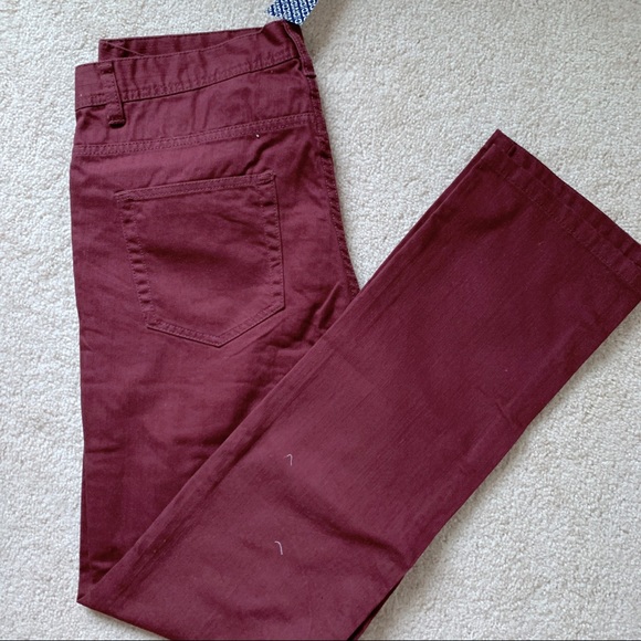 maroon colored jeans